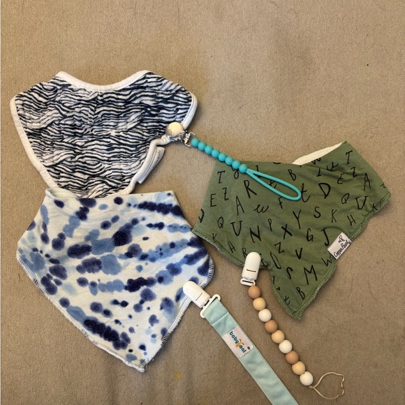 Pottery Barn Kids Other - Pottery Barn Kids, Angel Dear and Cooper Pearl Bandana Bibs with Paci Clips